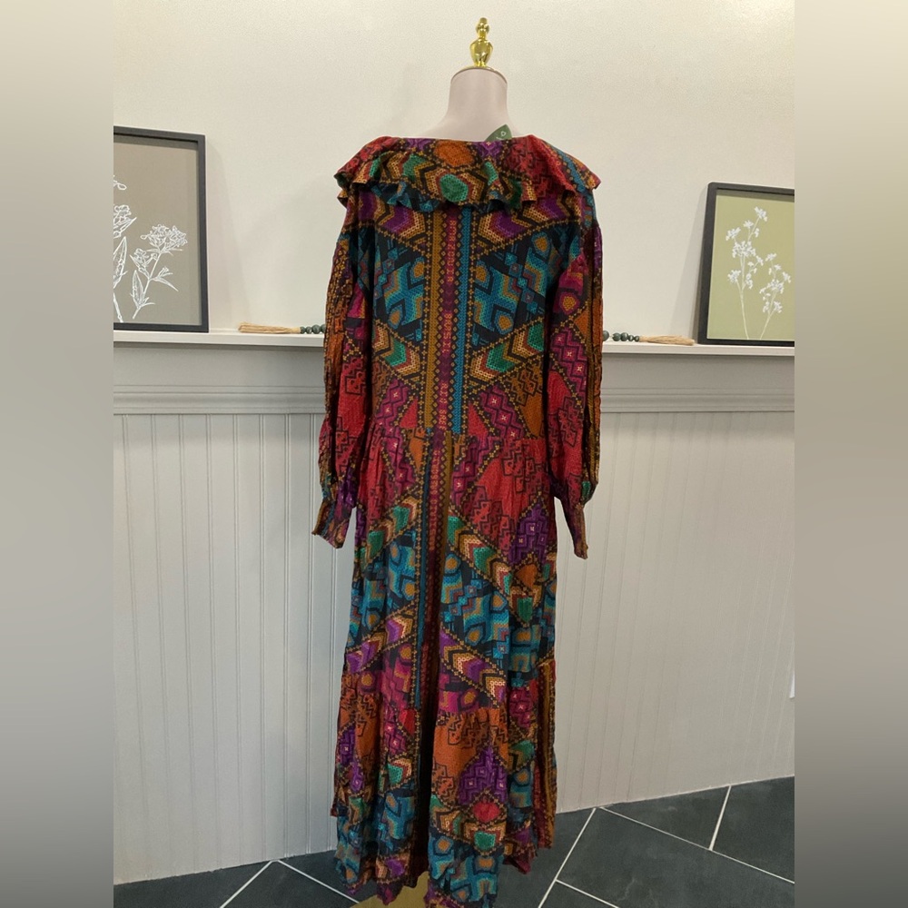 Farm Rio Yawanawá Stripes Maxi Dress NWT Beaded Buttons L/XL Boho - Picture 3 of 5